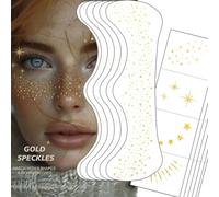 Calkkrer Lot de 12 Tatouages Éphémères à Paillettes Dorées, Pierres de Paillettes pour le Visage pour le Maquillage, Tatouages Éphémères Étincelants, Tatouages Éclairants pour Carnaval, Fête