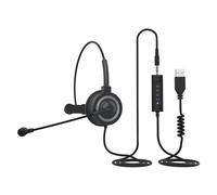 Call Center 3.5mm/USB Casque Téléphone Casque avec Microphone Casque Filaire Professionnel pour Ordinateur Portable PC, Noir