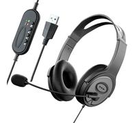 Call Center Casque stéréo filaire USB avec microphone antibruit, cache-oreilles en éponge confortable pour zoom, Skype, bureau, maison, podcasting, jeux