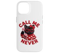 Call Me Never Lunettes de Saint-Valentin en Forme de cœur Motif Chat Noir Coque pour iPhone 14