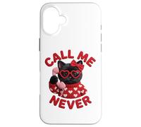 Call Me Never Lunettes de Saint-Valentin en Forme de cœur Motif Chat Noir Coque pour iPhone 16 Plus