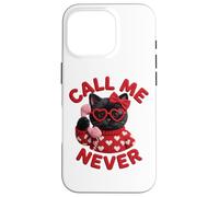 Call Me Never Lunettes de Saint-Valentin en Forme de cœur Motif Chat Noir Coque pour iPhone 16 Pro