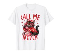Call Me Never Lunettes de Saint-Valentin en Forme de cœur Motif Chat Noir T-Shirt