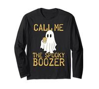 Call Me The Spooky Boozer Cute Ghost Drinking Beer Halloween Manche Longue
