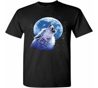 Call of The Wild T-Shirt Lone Wolf Howling at The Moon Wildlife Mens Tee Shirt Black