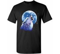Call of The Wild T-Shirt Lone Wolf Howling at The Moon Wildlife Mens Tee Shirt Black Manches Courtes(Medium)