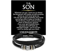 CALLA DECORGIFTS Bracelet en cuir « To My Son » de la part de papa et de maman, avec message encourageant de la part des parents, cadeau pour anniversaire, remise de diplôme, Noël, carte inspirante et