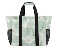 Calla Lily Flower Sac utilitaire pliable avec poches et poignées Vert menthe, calla fleur de lys couleurs pastel vert menthe, 1 size, Tendance