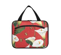 Calla Lys Sacs suspendus à motif floral rouge pour femme avec crochet, kit de rasage pliable pour femmes, toilettes, bolsa de maquillaje para Mujer L