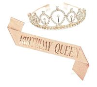 CALLARON 1 Ensemble Couronne Anniversaire Bretelles Étiquette Accessoires de Fête Éblouissants pour Filles Décorations Élégantes Or Rose pour Célébrations Anniversaire