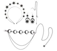 CALLARON 1 Ensemble Ensemble de bijoux de style gothique décoration garniture collier étoile hanche bijoux étoile pour femme collier chaîne étoile Alliage de zinc Black