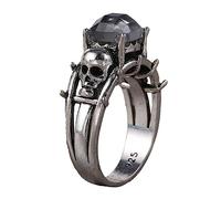 CALLARON 1 Pièce anneau de crâne halloween party bague double tête de mort créative bague pour halloween Bague roman bague d'halloween créative bague tête de mort pour halloween Silver