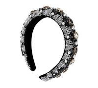 CALLARON 1 Pièce bandeau de perles de cristal coiffe en strass bandeau de mariage habillé Heads pour femmes bande de cheveux cerceau de cheveux rétro couvre-chef de mariée Velours doré Noir