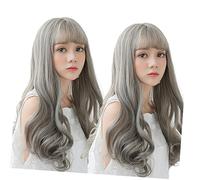 CALLARON 1 Pièce Perruque Femme Longue Ondulée Grise avec Frange Droite de Accessoire de Mode Élégant pour Fêtes et Cosplay