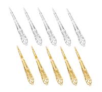 CALLARON 10 pièces Anneaux Ongles Creux Bagues Griffes Courtes Dorées et Argentées Accessoires Décoratifs pour Doigts et Résistants à Usure