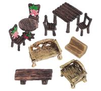 CALLARON 10 Pièces Mini Accessoires de Jardin en Résine Chaises Miniatures Robustes pour Micro-paysages et Décor de Terrarium Style Rustique Bois