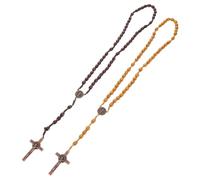 CALLARON 2 Pièces Collier Perles de Prière Artisanales avec Croix Accessoire Religieux pour Célébrations et Prières
