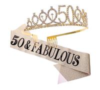 CALLARON 2 Pièces Ensemble de couronne d'anniversaire accessoires de déguisements decoration fete ceinture de fête Diadème et ceinture du anniversaire ceinture lombaire courroie Golden