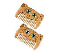 CALLARON 2 Pièces Peigne Bois Antistatique pour Chats Peignes de Massage Bois de Sandal pour Toilettage et Barbe Design Attrayant Forme de Chat