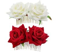 CALLARON 2 Pièces Peigne de Côté Mariée, Peigne à Cheveux Fleuri en Tissu et Métal, Rose Fleur, Léger et Décoratif, pour Mariée, Mariage, Présent
