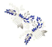 CALLARON 2 Pièces peigne hair charms hair toppers accessoires de cheveux de mariée style accessoires de cheveux perl de nage de mariage pour les mariées strass Blue