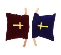 CALLARON 2 Pièces Pochette de Collecte pour Église en Tissu Doux avec Poignées en Bois Pochette Offrande Brodée avec Croix pour Communion et Baptême Portable Rouge Bleu