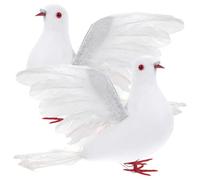 CALLARON 2pcs Ornements de Pigeons Blancs en Plume et Mousse pour Décoration Mariage Champêtre et Centres de Table, Colombe Volante Artificielle Réaliste