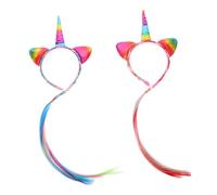 CALLARON 2pièces Accessoires De Fête Licorne Pour Filles Bandeau Avec Queue De Cheval Tressée Costume Garçon Fille Pour Anniversaire Et Halloween