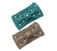 CALLARON 2pièces Bandeaux Tricotés Élastiques Avec Perles Et Nœud Cache-oreilles Vintage Laine Pour Femmes Accessoires Hiver Mode