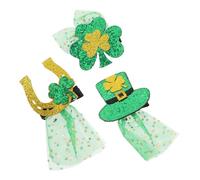 CALLARON 3pièces Lot De Barrettes Trèfle à Paillettes Pour Saint-patrick Avec Voile Vert Clip Pour Cheveux Accessoire De Fête Irlandaise