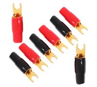 CALLARON 4 Paires de Cosses à Sertir Électriques à Fourche 0ga en Cuivre Jaune, Connecteurs de Câble pour Haut-parleur Voiture, Bornes Non Isolées Rouges et Noires pour Modification Audio