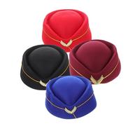 CALLARON 4 Pièces Flight Attendant Beret Hats For Women Lightweight Comfortable Air Hostess Caps In Wine Stylish Travel And Cosplay Accessories For Stage Party And Uniform Use