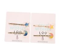 CALLARON 4 Pièces Pinces à Cheveux Étoiles et Lunes pour Filles Barrettes Uniques Design Accessoires de Coiffure pour Fêtes et Lune Bleue Étoile Bleue Jaune