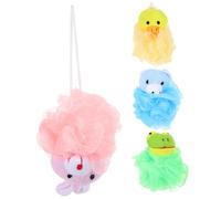 CALLARON 4Pièces Boules de Bain Exfoliantes Lot pour Garçon Fille Serviettes de Bain Animaux Mignons Ducky Frog Rabbit Bear Faciles à Utiliser et Transporter