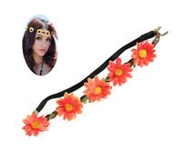 CALLARON 5pcs Bandeaux à Fleurs Hawaïens Style Boho Couronne de Tournesol en Cuir Orange Faits Main Adaptés pour Performances de Pom-pom Girls et Fêtes Autour du Feu