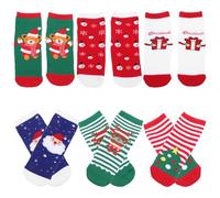 CALLARON 6 Paires Chaussettes de Noël en Coton Peigné Créatives | Lot, Motif Dessin Animé Festif, Bord Élastique, Couture Soignée, pour Bébé et 4 à 6