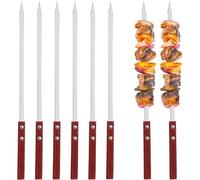 CALLARON 6 Pièces Brochettes en Acier Inoxydable Marron avec Poignée en Bois, Design Plat Résistant Haute Température, pour Barbecue à Kebab et Pique-niques