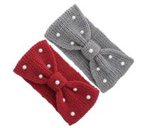 CALLARON Bandeau Cache-oreilles Tricoté Torsadé Perles Nœud Pour Femmes, Chaud Et Extensible, Lot 2 Coloris Vin Et Gris Foncé, Accessoire Hiver Polyvalent Pour Filles