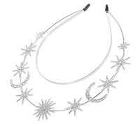 CALLARON Bandeau de Déesse Double Couche Métal Argenté Étoiles et Lune Accessoire Cheveux Femme Mariage Cérémonie