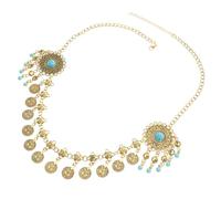 CALLARON Bandeau Vintage Fleurs Rondes En Imitation Turquoise Doré, Accessoire Cheveux Bohème Pour Femmes, Pompons Ethniques Légers Pour Festival Et Tenue Décontractée