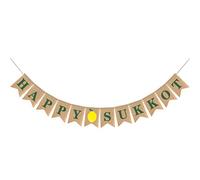 CALLARON Bannière de Fête en Lin Vintage Style Rétro Campagnard, Guirlandes de Fanions Joyeuses de Souccot pour Décorations de Fêtes et Célébrations
