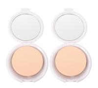 CALLARON Boîte de Fond de Teint Ronde Portable en Plastique Blanc avec 2 Poudriers et Houppettes, Format Mini Facile à Transporter pour Usage Quotidien