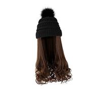 CALLARON Bonnet Hiver Femme avec Perruque Longue Ondulée Amovible Chapeau Chaud Confortable Ajustable Style Naturel pour Fêtes et Usage