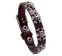 CALLARON Bracelet Punk Tête de Mort en Cuir de Vache Boucle Fête Halloween | Alliage et Cuir, Style Rétro Fashion, pour Poignet, Soirées et Festival, Présent Unisexe