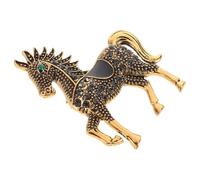 CALLARON Broche Cheval Rétro en Alliage et Cristaux, Épingle de Veste, Noir, Amulette, Accessoire Polyvalent pour Robes et Vestes, Nouvel An Chinois 2026, Hommes et Femmes