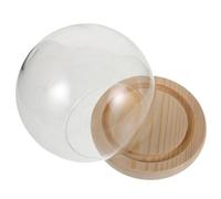 CALLARON Cloche D'affichage en Verre Rond avec Socle en Bois, Couvercle Transparent pour Fleurs Éternelles et Figurines en Argile, pour Décoration de Bureau