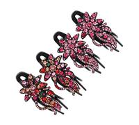 CALLARON Coiffe pour Femmes 4pcs Clip de Bec de Canard en Abs Non Glissant, Barrettes à Strass Rouges Élégantes pour Banquets et Soirées, Protège et Maintient sans Abîmer les Cheveux