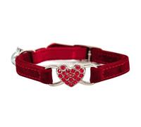CALLARON Collier Ajustable pour Chaton avec Cœur Orné de Pierres et Clochette, Tissu Rouge, pour Promenade et Sport des Petits Animaux