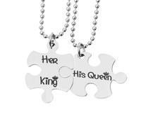 CALLARON Colliers pour Couples Amoureux en Acier Inoxydable 2 Pièces Puzzle Her King His Queen, Pendentifs Couronne Légers et Petits, Bijoux Présents Romantiques pour Copine et Copain