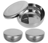 CALLARON Ensemble 3 Pièces Petits Bols en Acier Inoxydable avec Couvercle, Bol de Cuisson Portable Facile à Nettoyer, Style Coréen Argenté pour Nouilles Froides